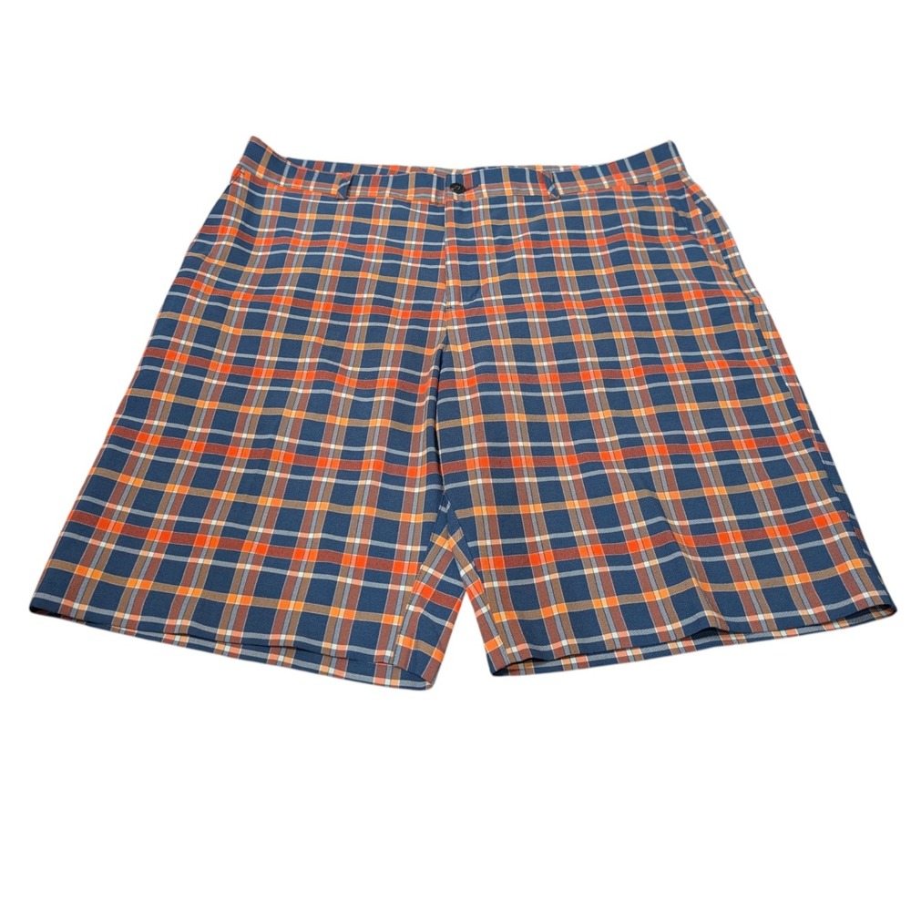 Adidas Golf Shorts Men's Size 40 Blue Orange Plaid Check Performance Polyester